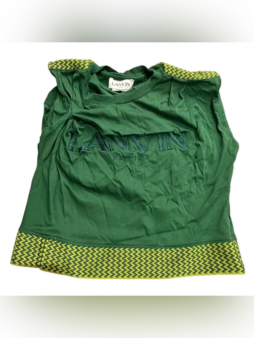 Lanvin Green Logo Embroidered Jersey Tank Top Crew Neck Sleeveless Size S